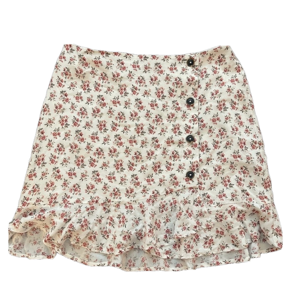 Hollister High waisted Floral Mini Skirt with Ruffle Hem and Side Button Detail